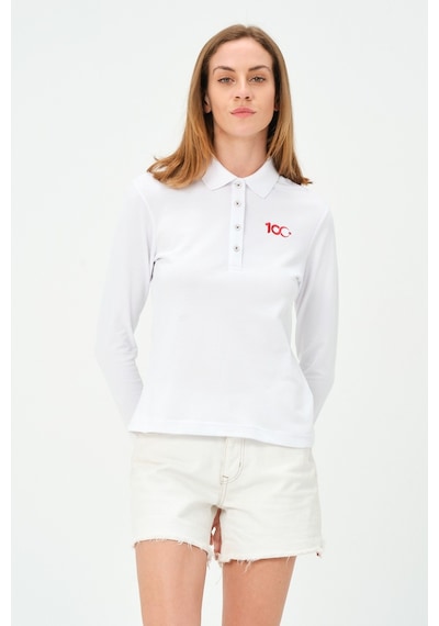 Msw Kadın Uzun Kollu Türkiye Cumhuriyeti 100.yıl Özel Polo Yaka T-shirt Beyaz