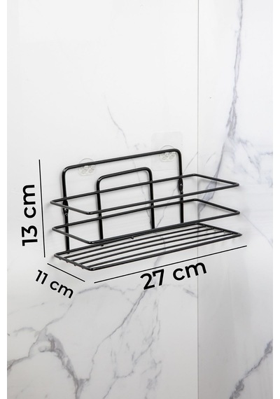 2'li Set Banyo Düzenleyici Şampuanlık 4 Organizer Raf Yapışkanlı Paslanmaz Siyah