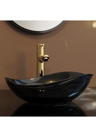 Ey-4830s Parlak Siyah Tezgah Üstü Lavabo