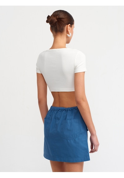 Dilvin Kısa Kollu Crop Top Ekru