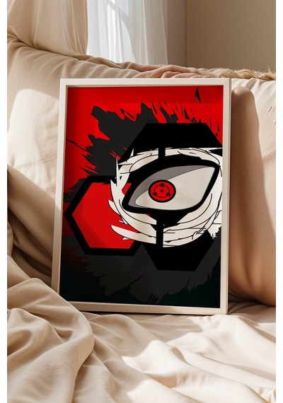 Naruto Sharingan Göz Çerçeveli Tablo - Lüks Minimalist Uchiha Klanı Anime Modern Duvar Dekoru Beyaz