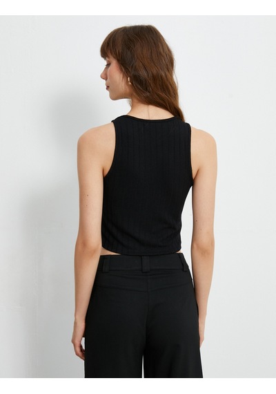 Koton Crop Atlet Bisiklet Yaka Kolsuz Siyah 3sak10015ek Siyah