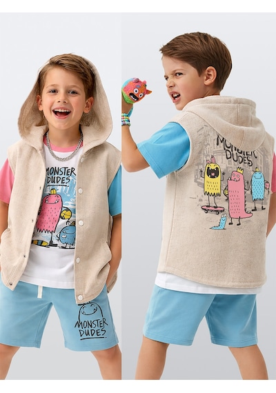 Denokids Canavar Erkek Çocuk Yelek Gömlek Çok Renkli