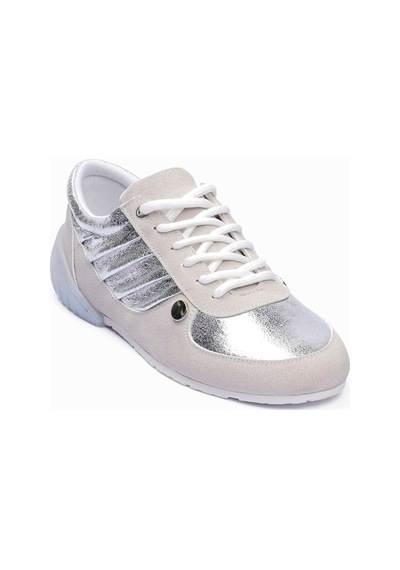 Kadın Süet Sneaker Gümüş Metalik Detaylı Günlük Spor Ayakkabı Telora Bej Gümüş Gümüş