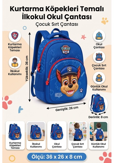 Paw Patrol İlkokul Okul Çantası Çocuk Sırt Çantası Günlük Kullanım 36 X 26 X 8 Cm Çok Renkli