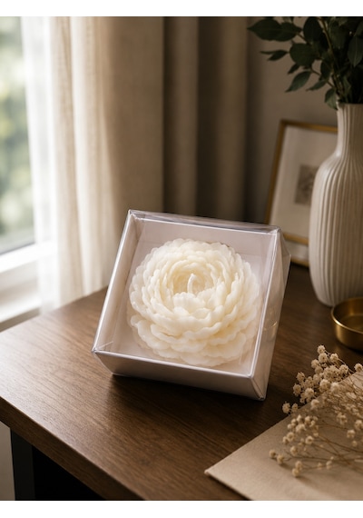 25 Adet El Yapımı Kraft Kutulu Şakayık Mum, Hediyelik, Düğün, Nikah, Kına, Nişan, Söz 001 - Beyaz