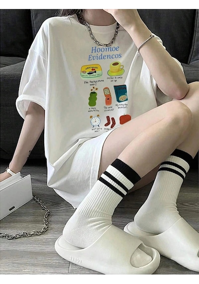 Startmore Adrift Karikatür Ve Grafik Tasarım Oversize T-shirt Cartoon/letter Serisi Kod299 Beyaz