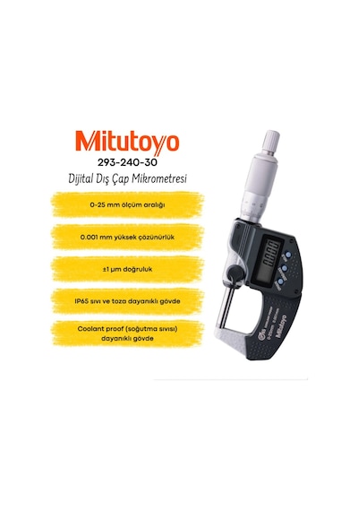 Mitutoyo 293-240-30 Dijital Mikrometre Ip65 0-25 Mm