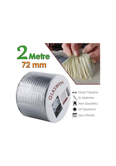 Çatı İzolasyon Bandı 72 Mm X 2 Mt Su Sızdırmazlık Geçirmez Delik Yalıtım Çamur Boru Sakız Tamir Bant