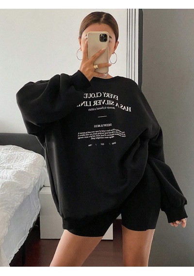 Startmore Siyah Kadın Siyah Every Özel Renkli Oversize Bisiklet Yaka Pamuklu