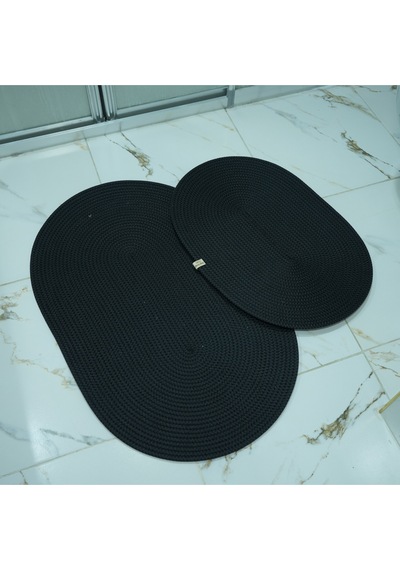 Zengin Supla 2'li Banyo Paspas Set Siyah