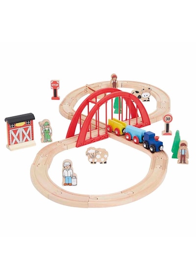Squirrel Play 35 Parça Ahşap Tren Seti - 208 Cm Ray Uzunluğu - Köprülü Ve Figürlü Eğitici Oyuncak