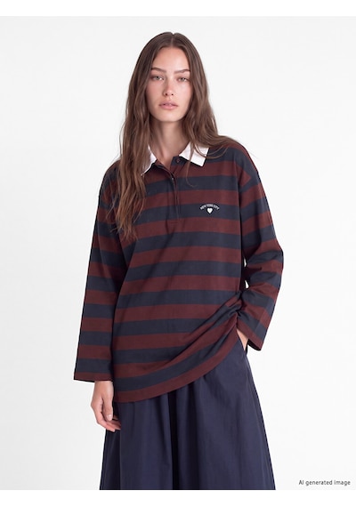 Lcw Modest Lacivert Polo Yaka Çizgili Kadın Sweatshirt Tunik