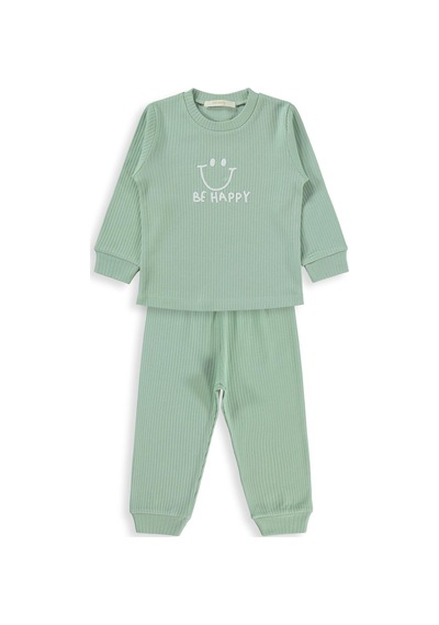 Minidamla Gülen Yüz Baskılı 1-6 Yaş Pijama Takımı - Yeşil Mint