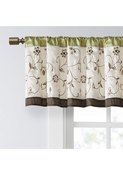 Serene Nakış Oda-koyu Saçaklı Pencere İşlem Çubuğu Cep/arka Sekme Kısa Drape, 127 X 45 Cm, Yeşil Çok renkli