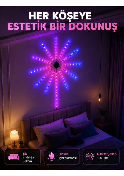 Telefon Kontrollü Rgb Fireworks Led Işık Çok Renkli Dekoratif Duvar Lambası