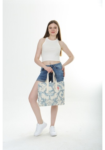 Baghashtag Krem Çiçek Baskılı Gabardin Bez Çanta Krem