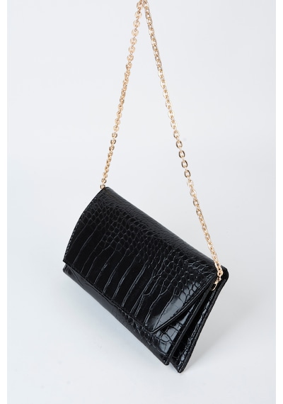 Vivaq Kadın Croco Siyah Zarf Tasarım 2 Bölmeli Mini Zincir Askılı Çıt Çıt Kapama Clutch Ve El Çantası