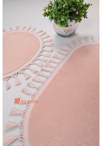 My Evilla Modern Simirna Dekoratif Peluş Oval 60x100-50x60 Ponpon Saçaklı Klozet Takımı