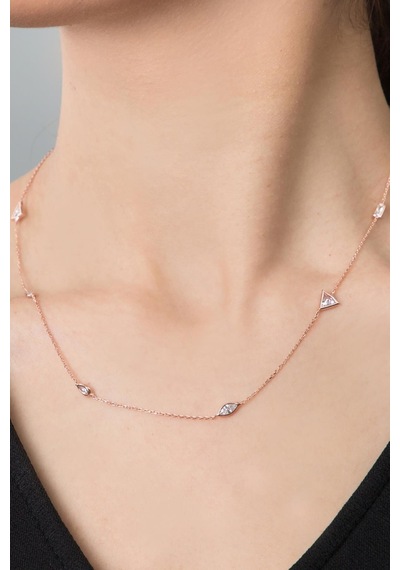 Papatya Silver 925 Ayar Gümüş Rose Kaplama Geometrik Desenli Zirkon Taşlı Zincir Kolye