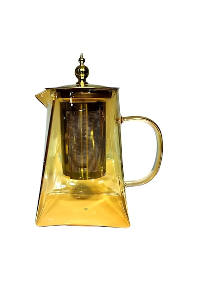 Morponi Borosilikat Cam Amber Metal Süzgeç Ve Kapaklı Demlik Piramit 950 Ml Amber