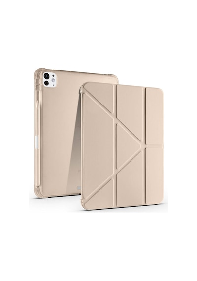 Apple Uyumlu iPad  Pro 11 2025 M5 Kılıf Mkst Tri Folding Kalem Bölmeli Standlı Kılıf - Gold Tablet Kılıfı