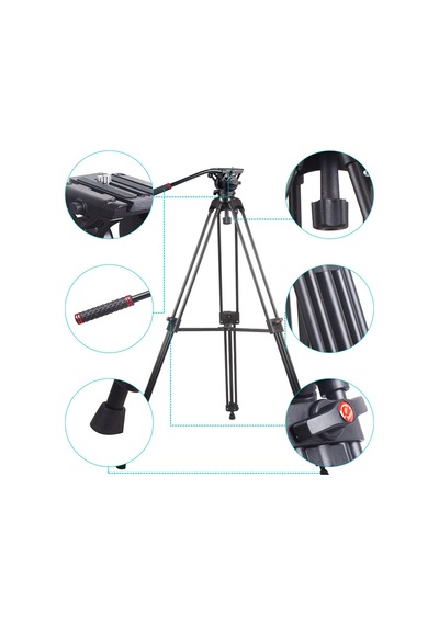 Gdx 985 Profesyonel Video Ve Fotoğraf Tripod 10kg Taşıma Kapasiteli Vh07 Fluid Kafa 176cm Boy