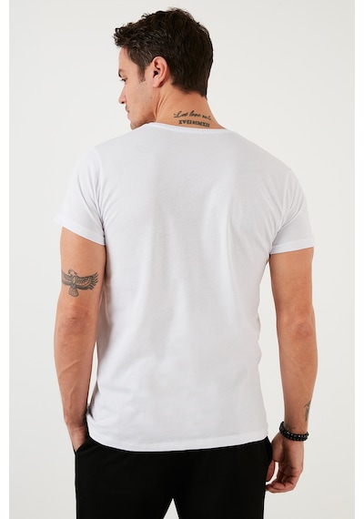 Buratti Baskılı Bisiklet Yaka Pamuklu Slim Fit Erkek T Shirt 541Pusula Beyaz