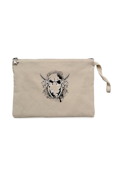 Armed Skeleton Gangsta Krem Clutch Astarlı Cüzdan / El Çantası Krem