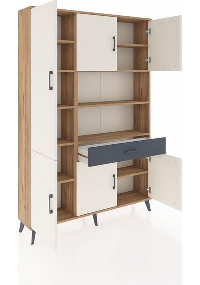 Arges Dolap 10 Raflı Tek Çekmeceli 6 Kapaklı 132x30x195 Çam-aytaşı/antrasit Aytası/antrasıt