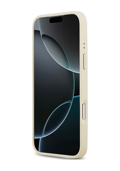 Apple Uyumlu iPhone 17 Pro Max Kılıf Guess Lisanslı M-safeli Grained Yazı Ve Taşlı 4g Logolu Kapak Bej Bej