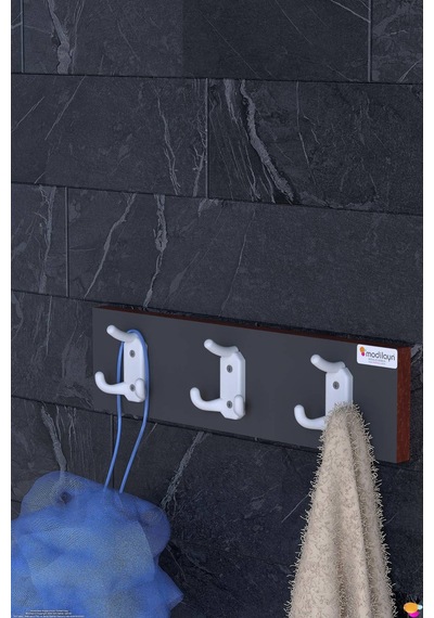 Enna 9 Kancalı Banyo Askısı 3'lü Set 46,4x9,6 Cm - Şık Tasarım, Çok Amaçlı Düzenleyici Ve Yer Tasarrufu Gri
