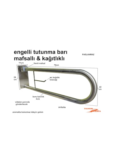 Ekonomik Engelli Tutunma 74 Cm Barı Mafsallı Wc Kağıtlıklı Banyo