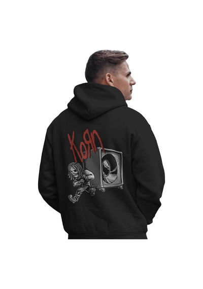 Sevbano Korn Rock Metal Müzik Grubu Baskılı Unisex Oversize Premium Kapüş Siyah