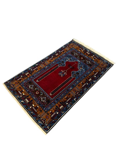 Özel Dokuma Üst Düzey Yahyalı Seccade 97x160 Kök Boya %100 Yün Namazlık Lacivert