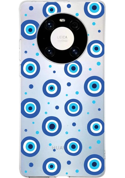 Huawei Mate 40 Pro İle Uyumlu 1mm Slim Fit Nazar Boncuğu 1 Baskılı Şeffaf Kılıf