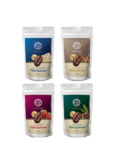 1x100 Gr Damla Sakızlı 1x100 Gr Sütlü Dibek 1x100 Gr Dağ Çilekli 1x100 Gr Menengiçli Türk Kahvesi Geleneksel