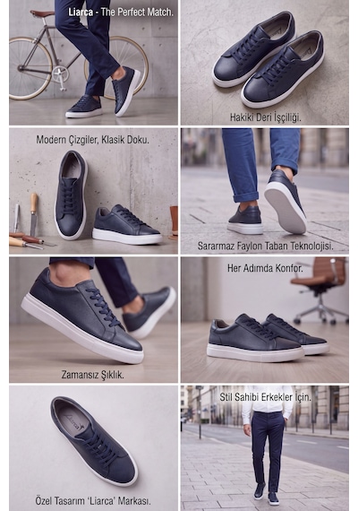Liarca Ghostwood - Hakiki Deri Sararmaz Faylon Taban Lacivert Beyaz Erkek Sneaker Ayakkabı Lacivert - Beyaz