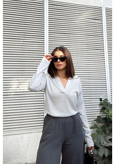 WeShaya Kadın Mint Polo Yaka Keten Bluz, Uzun Kol, Regular Kesim, Günlük Ve Spor Kaliteli Kumaş Sweatshirt Mint