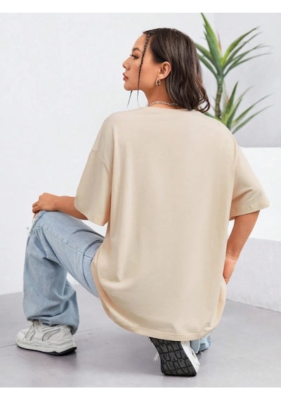 Uyguntarz Unisex Energetic Baskılı Tasarım Tshirt Bej