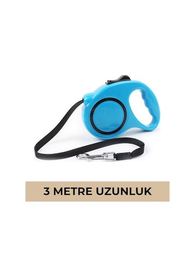 Makaralı Köpek Gezdirme Tasması Mavi Siyah 3mt
