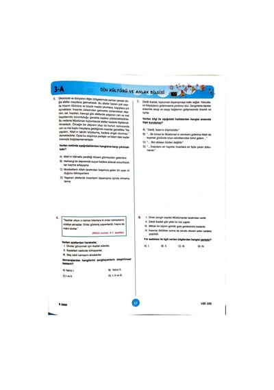 8.sınıf Lgs Deneme Sınavı - Sözel Bölüm - 4 Kitapcık