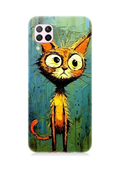Huawei P40 Lite Uyumlu Meraklı Şapşik Kedi Desenli Silikon Kılıf