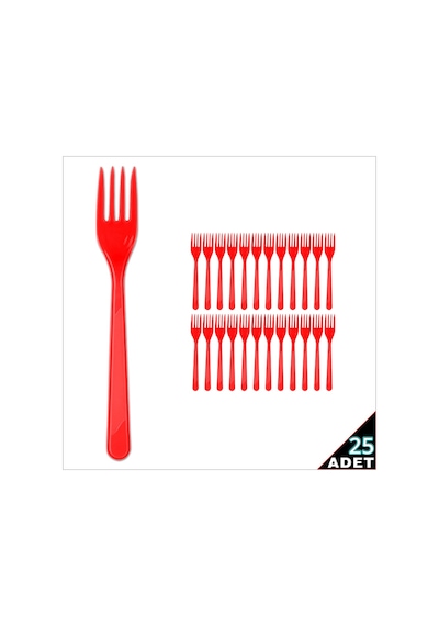 Plastik Çatal. Kırmızı - 25 Adet