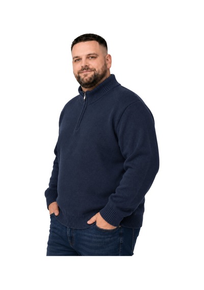 Battalmoda Erkek Büyük Beden Lacivert Hattush Fermuarlı Dik Yaka Triko Kazak 3xl-4xl-5xl-6xl