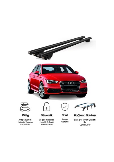 Kanca Audi A3 Sportback 2013 Ve Sonrası Uyumlu Siyah Kilitli Ara Atkı 120cm Port Bagaj Tavan Barı