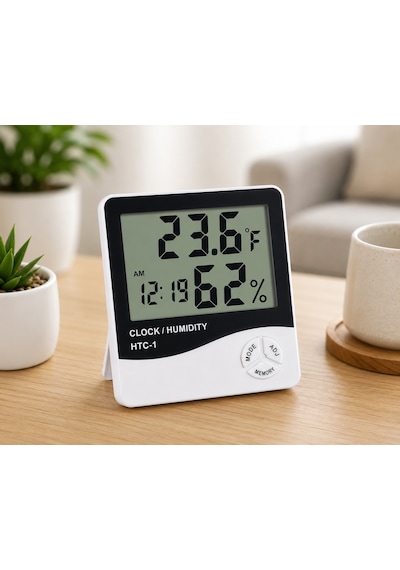 Dijital Oda Termometresi Ve Nem Ölçer Lcd Ekranlı Masaüstü Duvar Tipi Sıcaklık Nem Ölçer Saatli