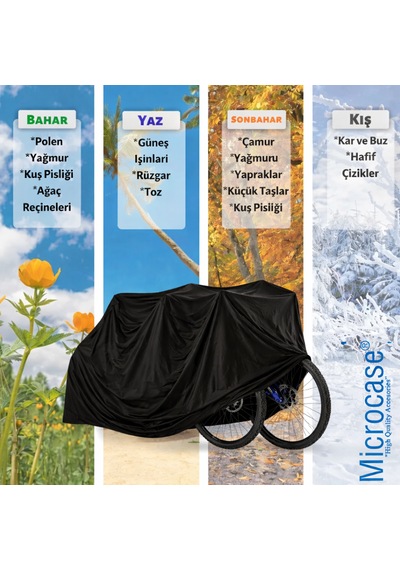 Microcase 2 Bisiklet İçin Su Geçirmez 4 Mevsim Kullanım Bisiklet Brandası 185x110x95 Cm Al5510 Siyah