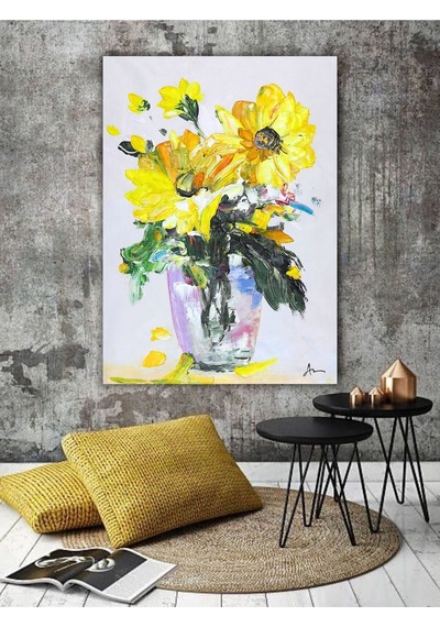 Yağlı Boya Tablo %100 El Yapımı 65cmx84cm Çiçek Soyut