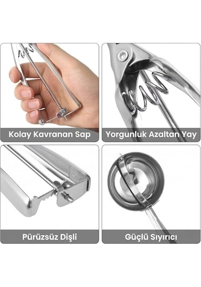 Paslanmaz Çelik Dondurma Kaşığı, 5 Cm, 180 Sıyırıcı Mekanizma, Yaylı Sap, Kurabiye Ve Meyve Porsiyonlama İçin